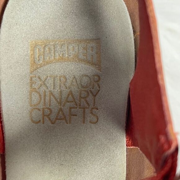 Camper Extraordinary Crafts Orange Bi-Color Leather T-Strap Heels Sz 39/9 - Picture 3 of 7